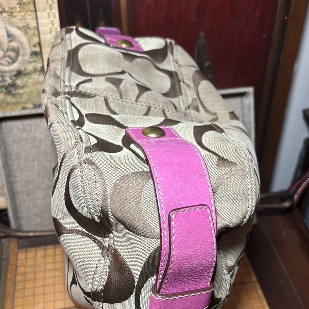 Coach Hobo Shoulder Bag Pink Leather Brown Monogram 12”Wx12”Hx5”W VGUC - Picture 10 of 17